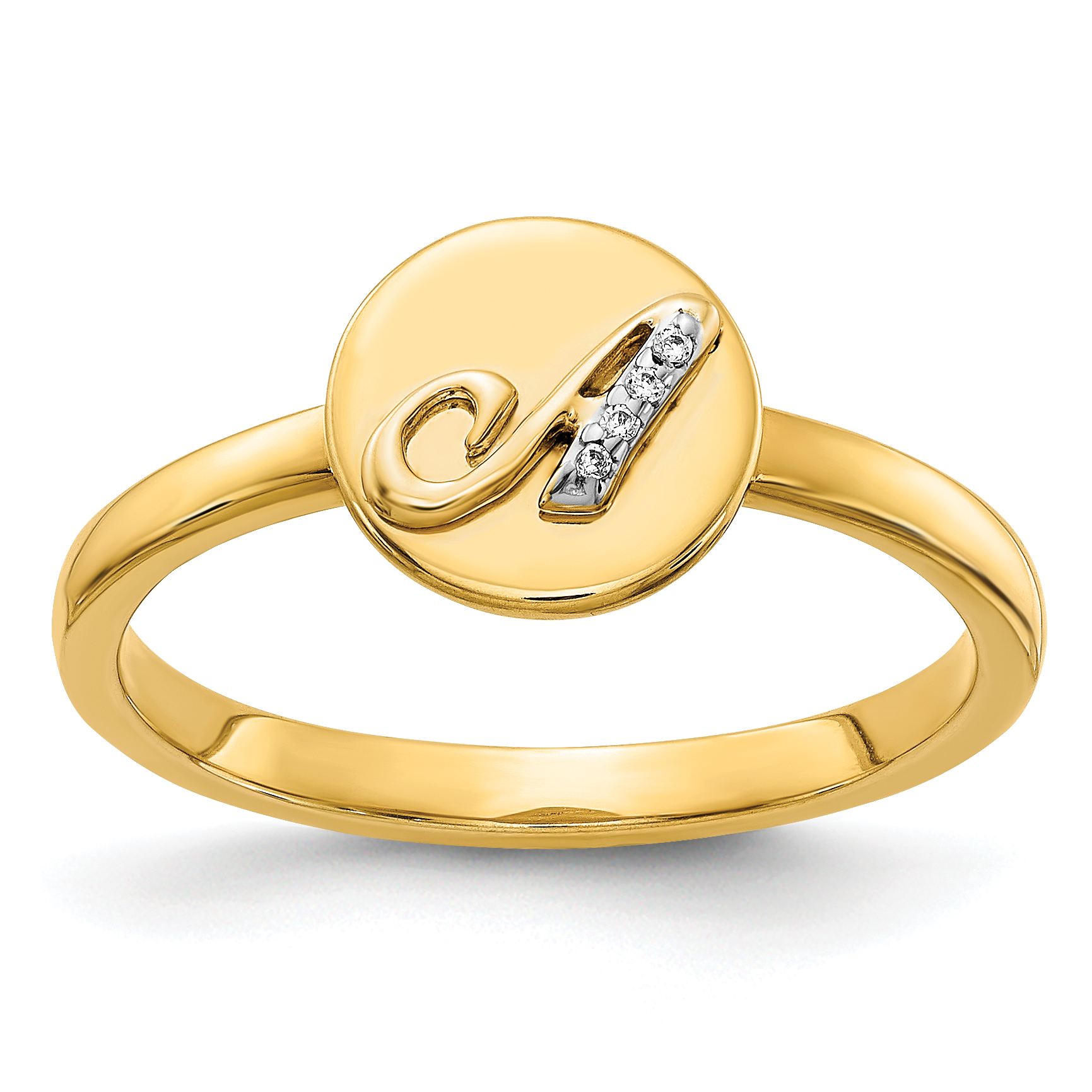 14K Yellow Gold Diamond Initial A Ring (0.012Cttw)