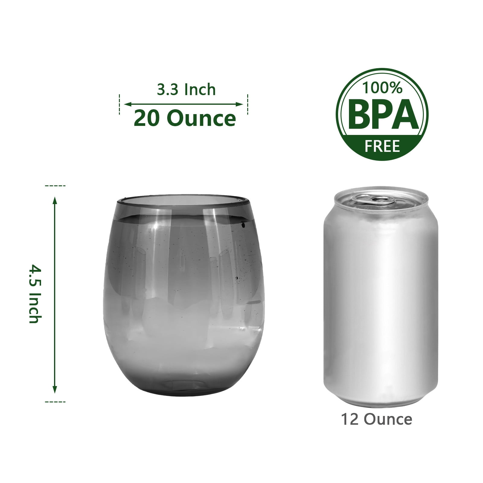 yongzhenlite Set of 6 Acrylic Wine Glasses, 20-ounce Plastic Tumbler for Home Party Use,BPA Free,Dishwasher Safe (Grey)