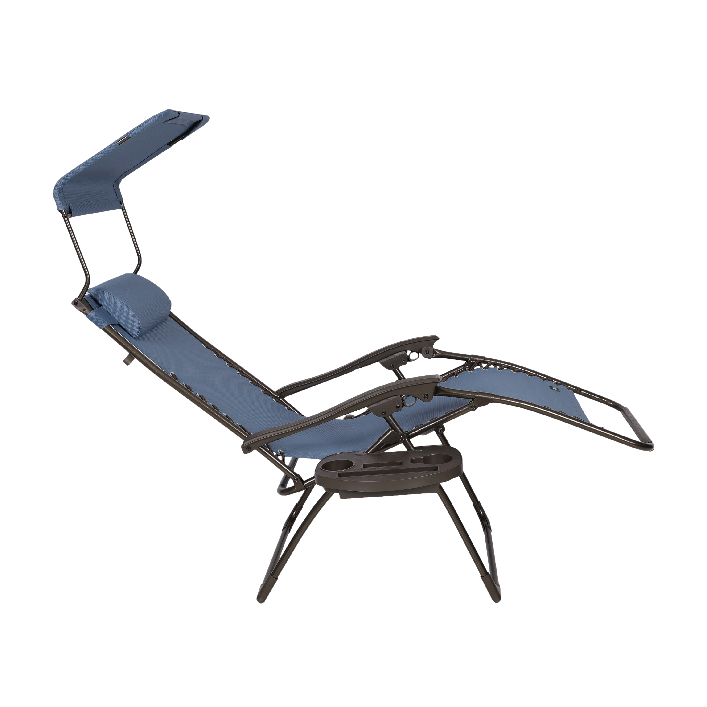 Bliss Hammocks 26" Wide Base Model Zero Gravity Chair w/ Canopy, Pillow, & Drink Tray Folding Outdoor Lawn, Deck, Patio Adjustable Lounge Chair, 300lbs. Weather and Rust Resistant, Denim Blue - image 3 of 4