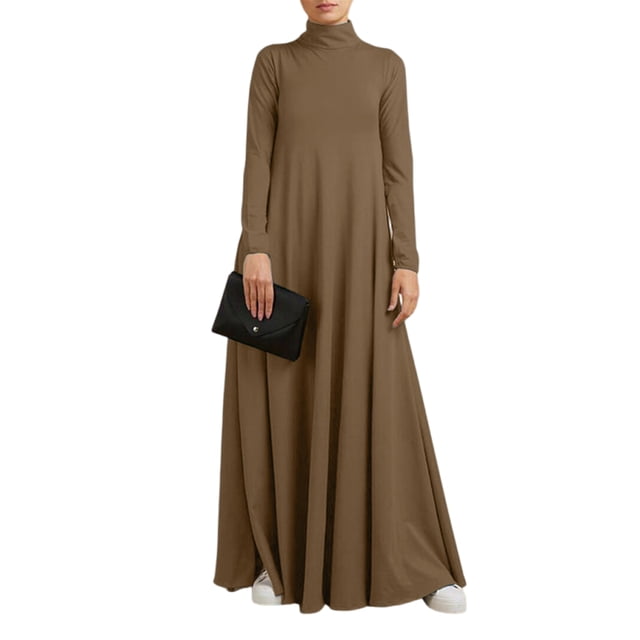 Bellella Robe Longue Femme Manches Maxi Col Haut Ample Marron m