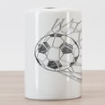 thumbnail image 3 of Soccer Ceramic Toothbrush Holder, Soccer Ball in Net Goaly Position Sports Competition Spectators Hand Drawn Style, Decorative Versatile Countertop for Bathroom, 4.5" X 2.7", Black White, by Ambesonne, 3 of 4