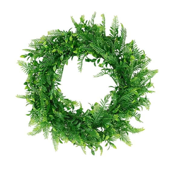 Artificial Greenery Wreath - Green Faux Boston Fern Leaf Wreath, Decorative Door Hanging for Living Room Garden Home