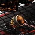 thumbnail image 3 of K-KED Mens Stainless Steel Gold Natural Oval Tiger Eye Stone Ring Men Size 7-13-11, 3 of 9