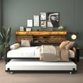 thumbnail image 6 of PAPROOS Twin Size Daybed with Trundle Included, Farmhouse Daybed Frame with Sliding Barn Door Storage Headboard and Charging Station & LED Light for Bedroom and Guest Room, Rustic Brown, 6 of 10