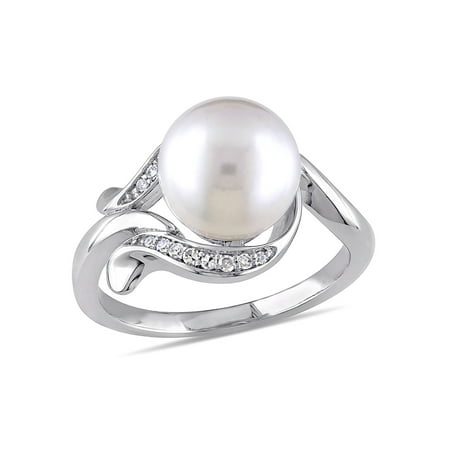 8.5 Mm White Pearl - 8.5 - 9mm White Cultured Freshwater Pearl and Diamond-Accent 10kt White Gold Ring