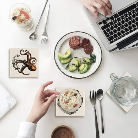 

ZHANZZK Ocean Theme Octopus Nautical Anchor Set of 4 Coaster for Drinks Absorbent Ceramic Stone Coasters Cup Mat with Cork Base for Home Kitchen Room Coffee Table Bar Decor