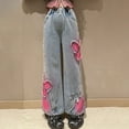 thumbnail image 5 of Girl's Heart Print Back Zipper Fly Elastic High Waist Denim Pants Basic Wide Leg Jeans Girls Jeans, 5 of 7