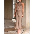 thumbnail image 5 of Champagne Satin Sleeveless Cowl Neck Midi Cocktail Dress, 5 of 30