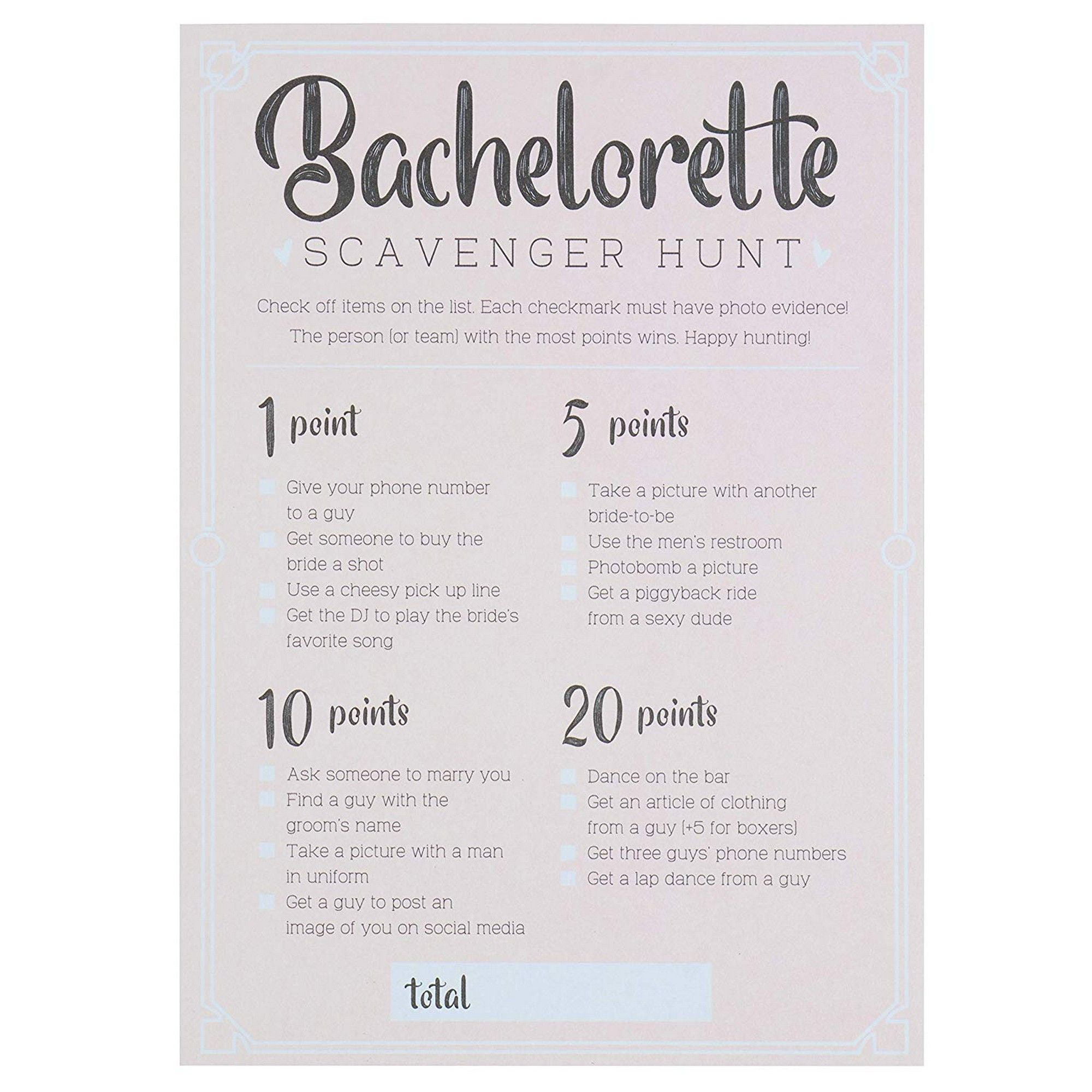 Bachelorette Scavenger Hunt Dare Cards Fun Drinking Game Adult Party Travel Size 