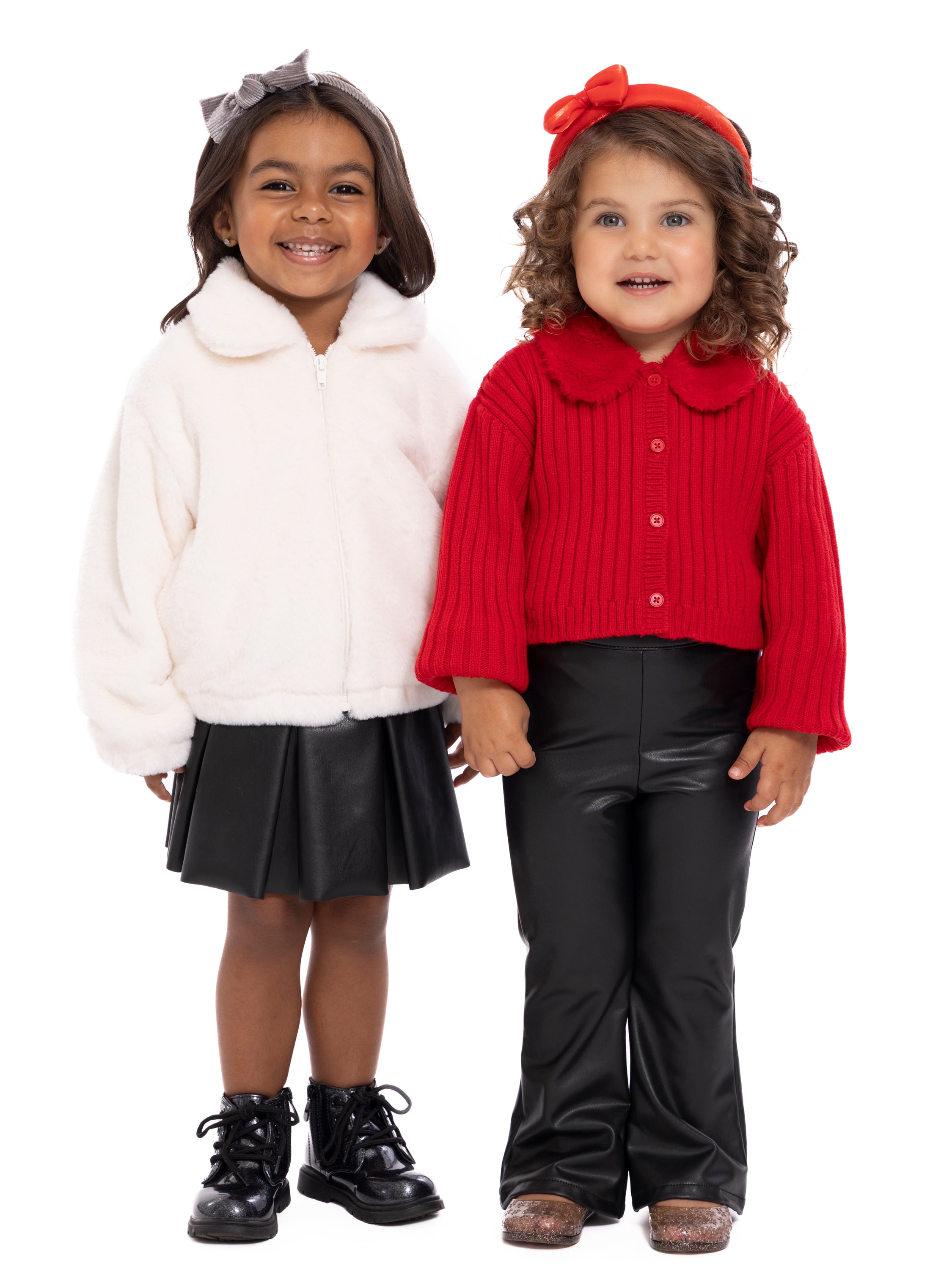 Wonder Nation Toddler Girls Cardigan Sweater with Faux Fur Collar, Lightweight, Sizes 12M-5T