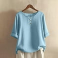 thumbnail image 2 of Women's 3/4 Sleeve Cotton Linen Jacquard Blouses Top T-Shirt, 2 of 5