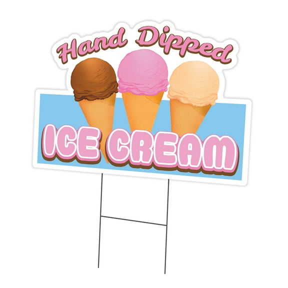 Hand Dipped Ice Cream 18" x 24" Yard Sign & Stake | Advertise Your Business | Stake Included Image On Front Only | Made in The USA