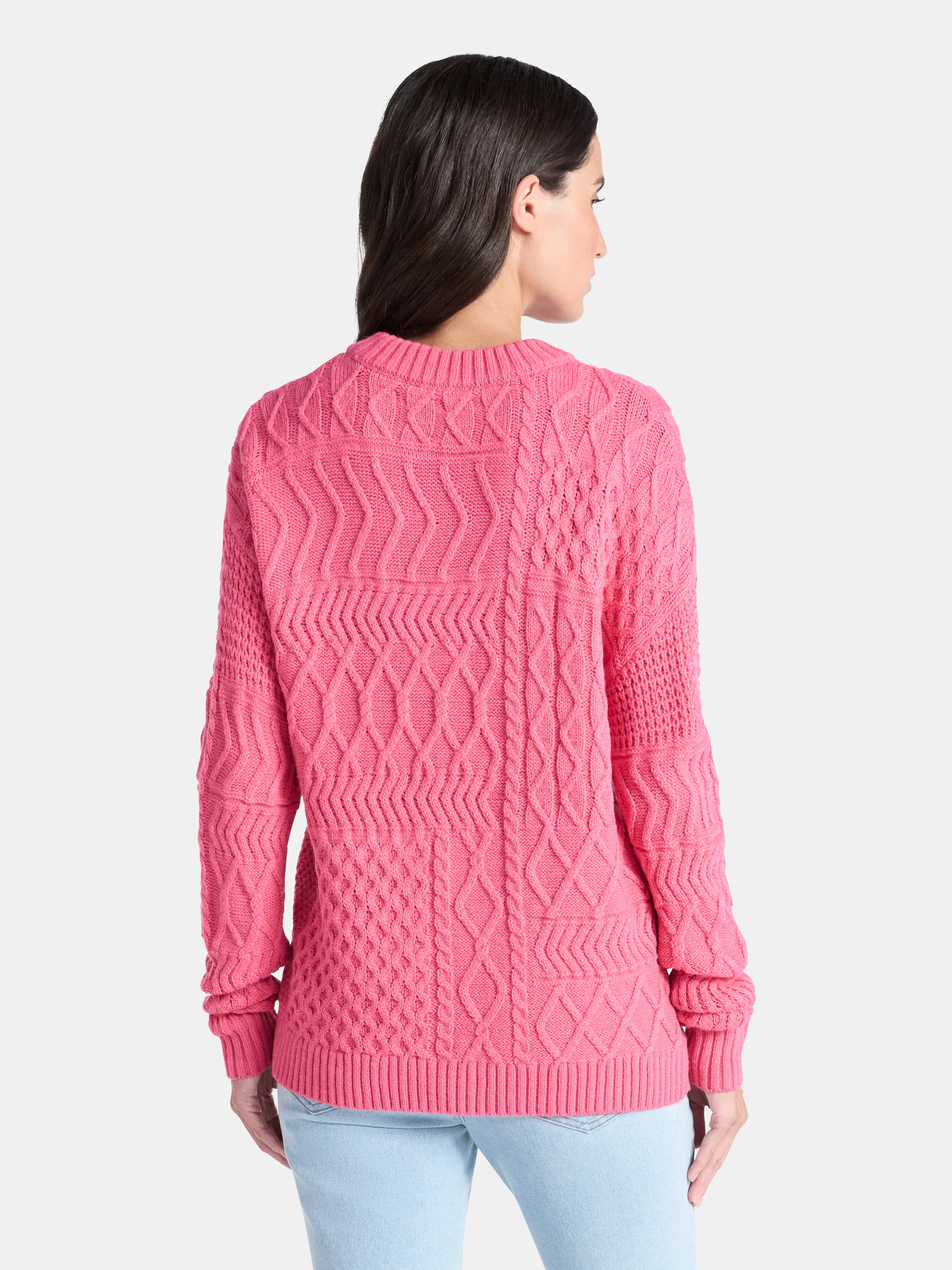 Time and Tru Women’s and Women’s Plus Mixed Stitch Sweater, Midweight, Sizes XS-4X
