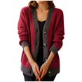 thumbnail image 2 of Amidoa Cardigan Sweaters for Women 2025 Long Sleeve Red Button up Winter Colorblock Oversized Knit Cardigans for Women M, 2 of 6