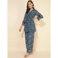 thumbnail image 4 of Janasya Women's Blue Chiffon Lurex Floral Printed Co-ord Set, 4 of 7