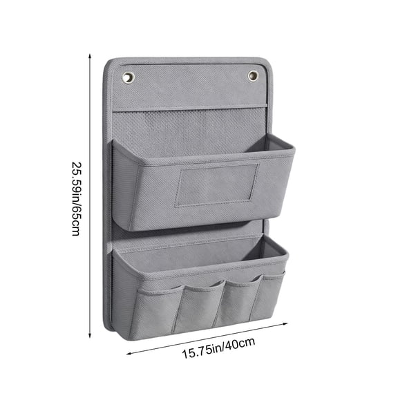 Wall-Mounted Storage Hanging Bag | 25.6" Gray Fabric Organizer with 2 Pockets | Large Capacity Vertical Storage for Bedroom & Bathroom | No-Drill Installation | 1 Pc