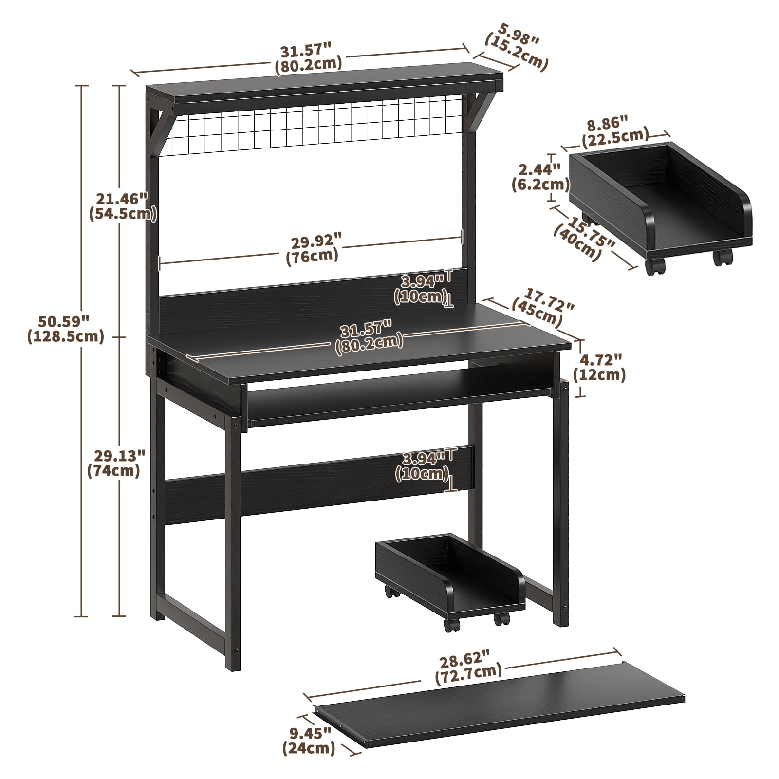 NEWSENDY Industrial Style Multi-tier Standing Computer Desk with Keyboard Tray & Storage Shelves, Sturdy Home Office Workstation for Adults