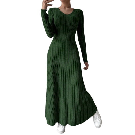 Summer Dresses for Women Loose Fit Women's Sleepwear Cozy Long Sleeve Dress Gifts for Mom Loungewear Womens Nightgown Blackish Green