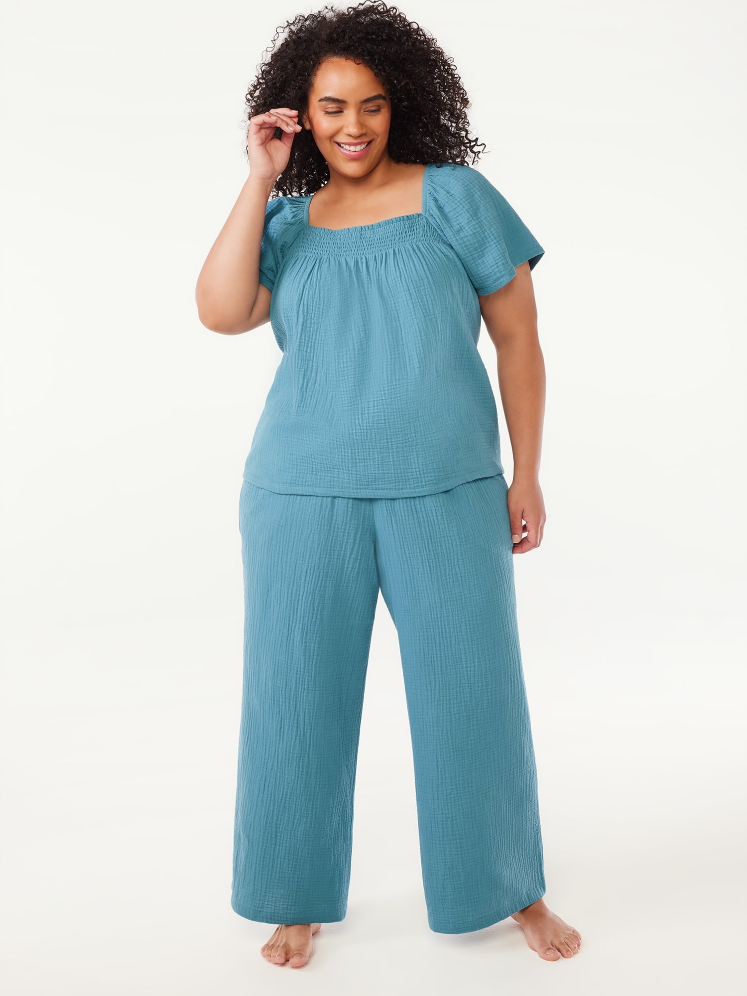 Joyspun Women's Smocked Waist Gauze Sleep Pants, Sizes S to 3X