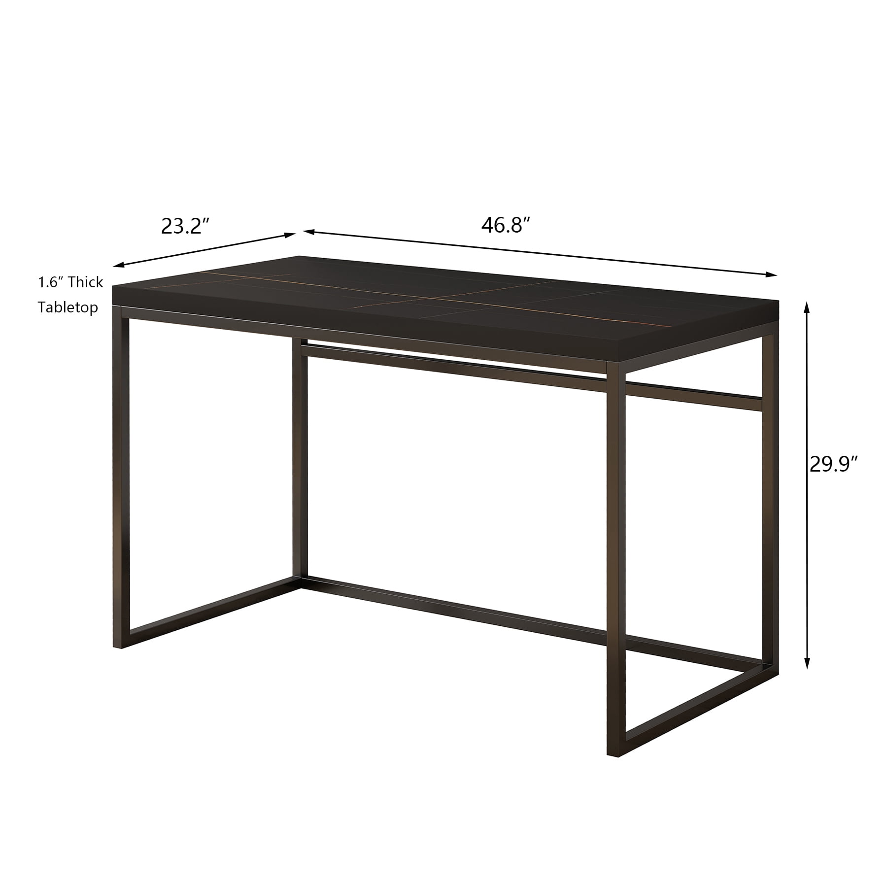 Censi Black Marble Writing Computer Desk, 47 Inch Home Office Desk, Wood and Metal, Modern Industrial Style (Black Marble)