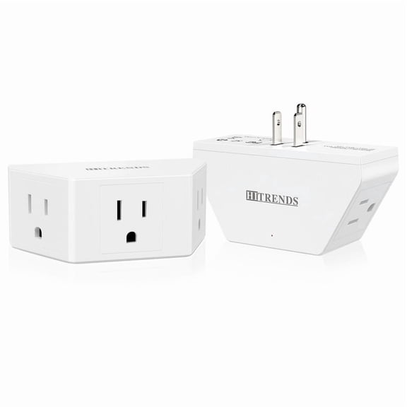 HITRENDS 2-Pack Small Outlet Extender, Triple Plug Wall Adapter, 3-Outlet Trapezoid Splitter, 15 amp/1875W, White for Home Office Travel