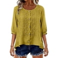 thumbnail image 6 of Tops for Women 3/4 Sleeve Round Neck Buttons Women Casual Loose Cardigan Shirt Blouse, 6 of 7