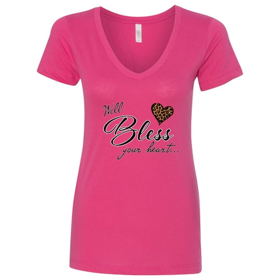 Inktastic Well Bless Your Heart with Leopard Print Women's V-Neck T-Shirt