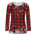 thumbnail image 3 of Long Sleeve Tee Shirt Ladies Festival New Years Outfit Henley Neck Trendy Snowflake Print Christmas Holiday Tops (XX-Large, Red 07), 3 of 4