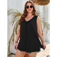 thumbnail image 5 of SHOWMALL Women's Plus Size Tank Top, V Neck Pleated Sleeveless Summer Beach Tops, Black 5X Side Slit Casual Daily Tunic Layering Shirt for Work, 5 of 8