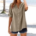 thumbnail image 2 of Vinsonshop Linen Shirts for Women Casual Summer Cotton Shirts Linen Blouse V Neck Work Blouse Linen Tunic Summer Gauze Shirts Loose-fit Cotton Top Casual Loose Basic Solid Coffee 5XL, 2 of 9