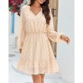 thumbnail image 3 of PENGXIANG Robes d'Invité de Mariage pour Femmes Automne Manches Longues à Volants Taille Haute Col en V à Nouer à Pois Robe Mini Évasée, 3 of 6