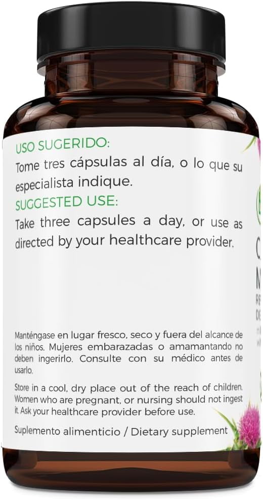 Cardo Mariano reforzado con diente Leon (Milk Thistle Reinforced with Milk Thistle) 90 Vegetable Capsule 1500 mg per Serving, Root Liver Health Support, Antioxidant Support, 100% Natural, Made in USA