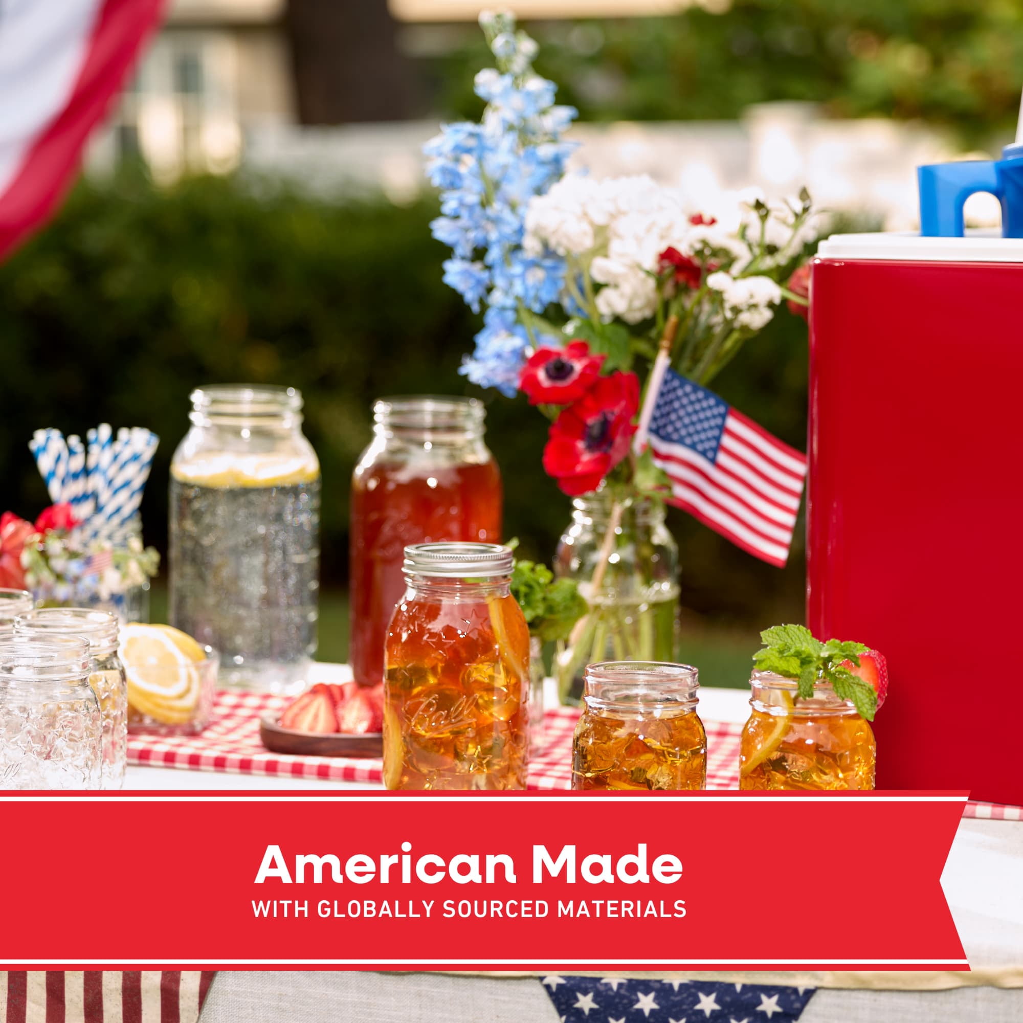 Limited Edition Ball Americana Pint Mason Jar, 16 oz. Regular Mouth Glass Jars, Pint Size Mason Canning Jars, 4 Pack
