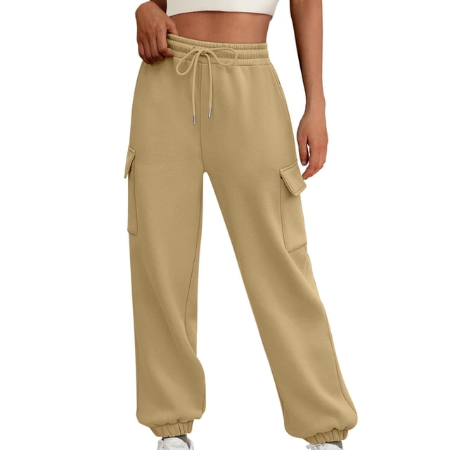 Timegard Womens Sweatpants Elastic High Waist Drawstring Baggy Joggers Fall Running Pants with Pockets