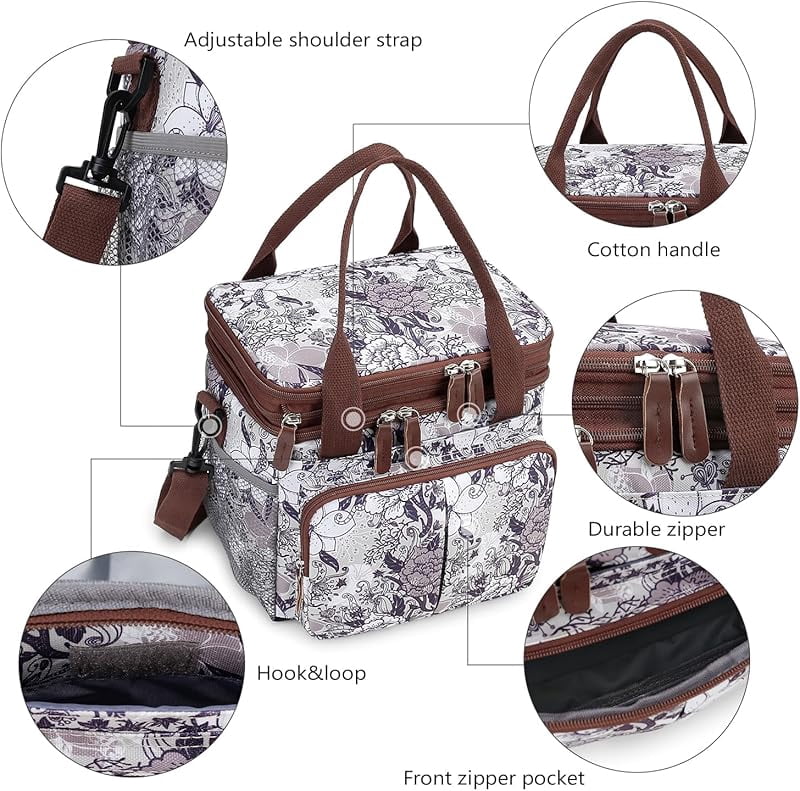 Lunch Bag Insulated Expandable Lunch Box for Women - Reusable Adults Floral Lunch Tote Bag Lunch Box for Office Work Picnic (Yellow Flower)