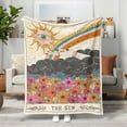 thumbnail image 2 of Floral The Sun Tarot Card Throw Blanket, Boho Flower Cute Pink Cozy Decor Nap Blankets Girls Gift Sofa Bed Couch Chair or Dorm Throws Beige 40×50 inches, 2 of 5