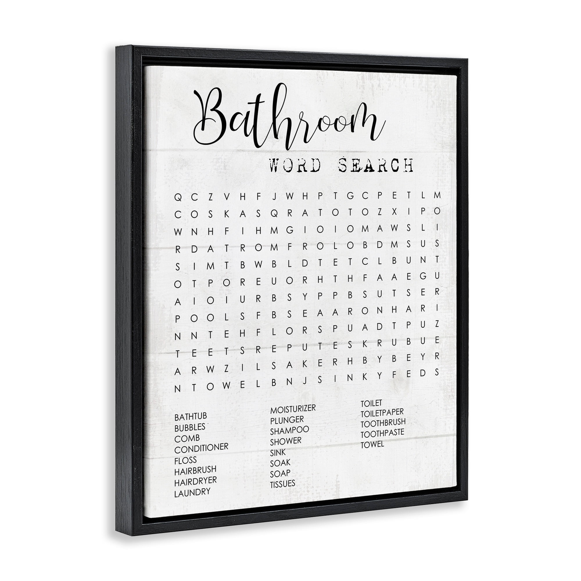 Stupell Industries Bathroom Word Search Fun Family Word Design Jet Black Framed Floating Canvas Wall Art, 16x20, by Daphne Polselli