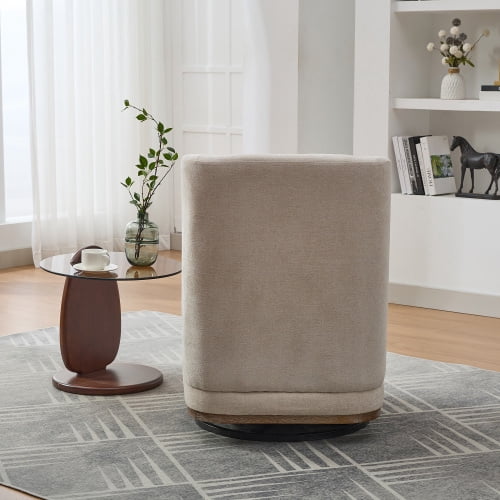 BSHTI 25.2" Wide Modern Chenille Cushioned Armless Metal Base 360°Swivel Chair with Pillow,Suitable for Living Room,Family Room,Bedroom,Lounge Area,Office.Beige
