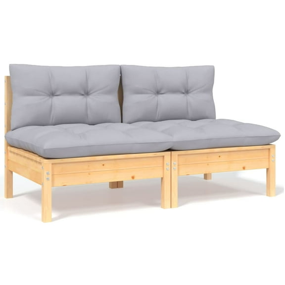 vidaXL 2-Seater Patio Sofa with Gray Cushions Solid Pinewood