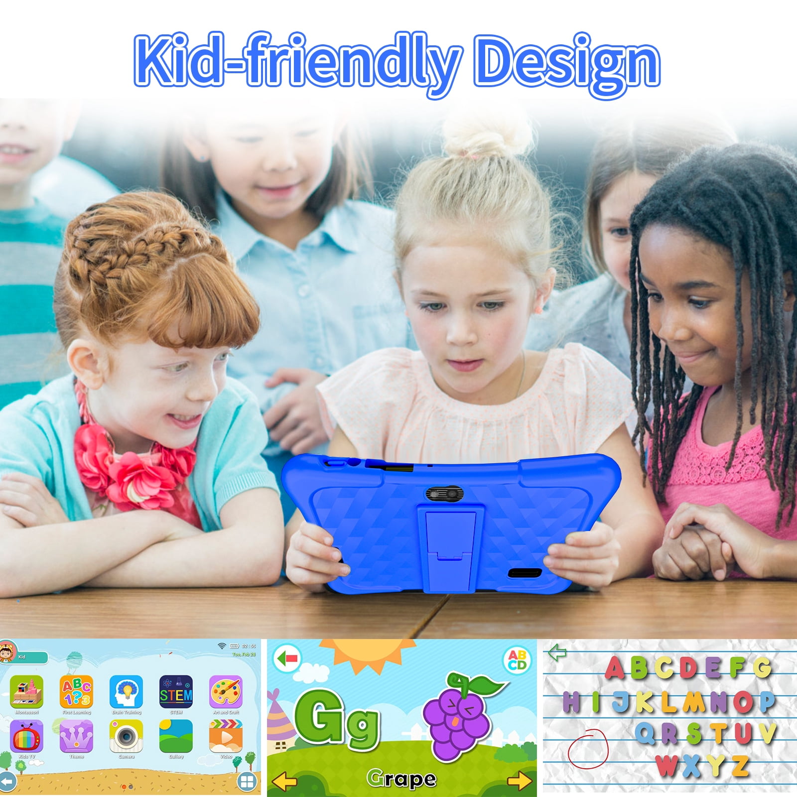 EDDBNi 7" Kids Tablet，6GB RAM 32GB ROM Android Tablet Computer for Children，parental controls，Eye Protection Toddler Tablet for Ages 4-12（Dark blue）