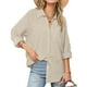 thumbnail image 2 of Blusas para mujer,Camisa de mujer con cuello en V, botones, manga larga, holgada, con bolsillo, mezcla de algodón y lino, túnica informal de trabajo, sopatenor, 2 of 9