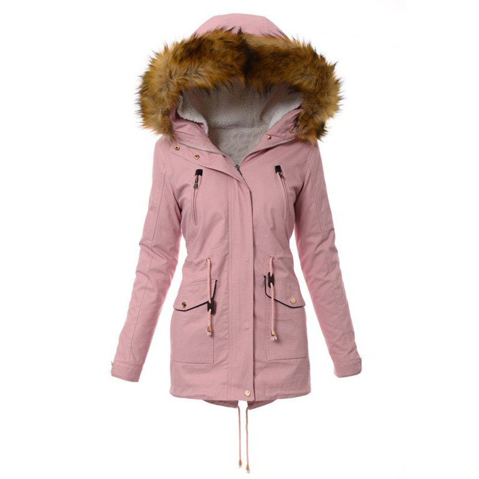 Lanhui Women's Warm Coat Jacket Outwear Fur' Lined Trench Winter Hooded Thick Overcoat - image 2 of 5