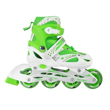 Size 2-4 Adjustable Kids Light Up Inline Skates Green