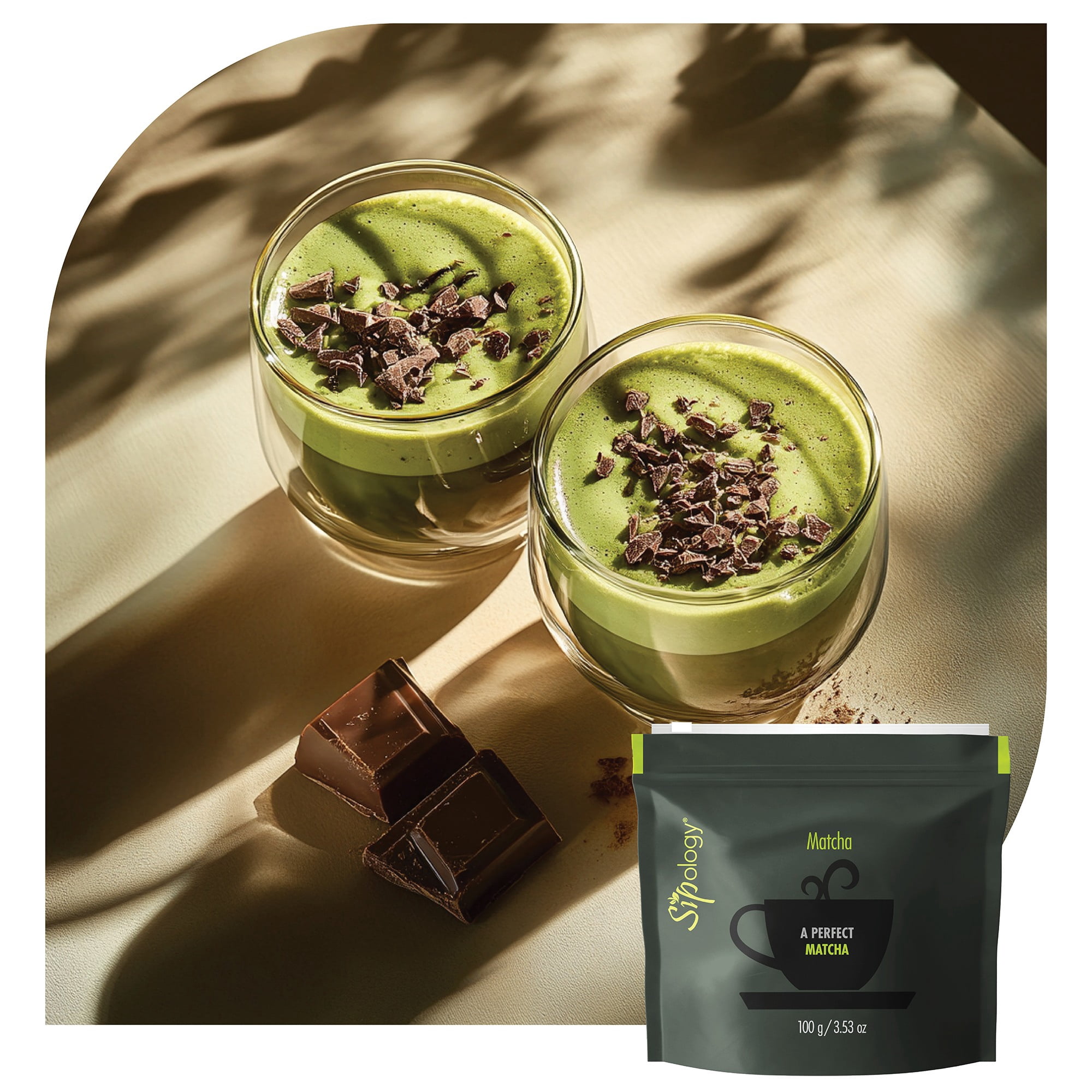 Sipology: Matcha - Chocolate Toffee - 3.53oz (100g) Bag - Powder Drink Mix, 62.5 Servings, Premium Japanese Matcha, Hot Or Cold, 5 Calories, Energy Boost