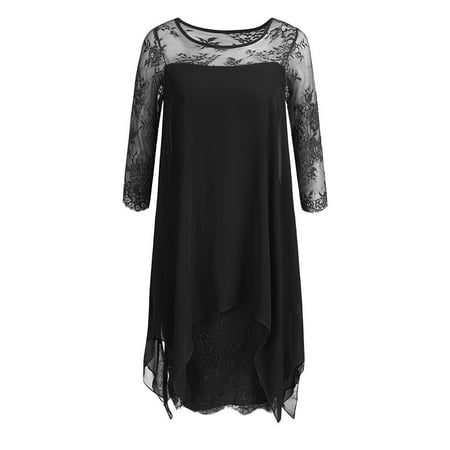 

Sayhi Fashion Chiffon S-5XL Lace Quarter Sleeve Oversize Dress Women Overlay Three Shirt Pajamas for Women Dress