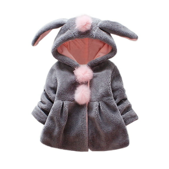 Jacket Coats Gift for Girls Kids Thickened Fleece-lined Jacket with Rabbit Ears Baby Girl Warm Coat for 6-24 Months Save Big