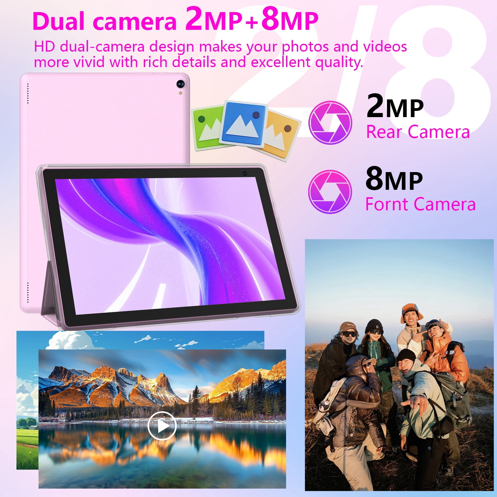 Android 15 Tablet 10 inch, 8GB RAM+32GB ROM Support 1TB Expandable Computer Tablet, 1.8Ghz Quad-Core CPU, HD Screen, BT, WiFi, Long Battery Life, 2 in 1 Tablets with Keyboard Case Mouse Stylus, Pink