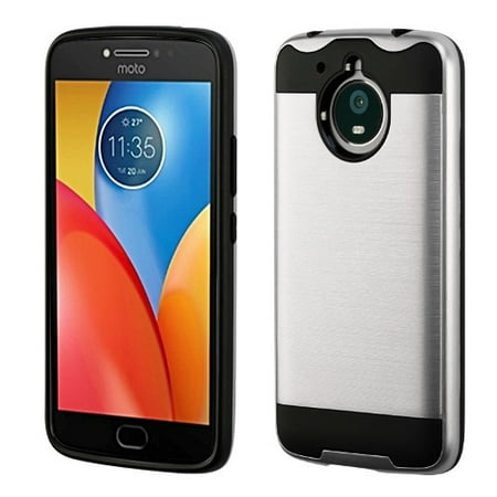 Motorola Moto E4 Plus XT1773 Phone Case Shockproof Hybrid Rubber Rugged Case Cover Brushed Silver