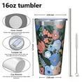 thumbnail image 4 of 16oz Tumblers Pioneer Flower Floral Print Pattern Stainless Steel Vacuum Insulated Double Wall Travel Tumbler Cups Mug with Lid and Straw,Cleaning Brush for Coffee,Tea, 4 of 4