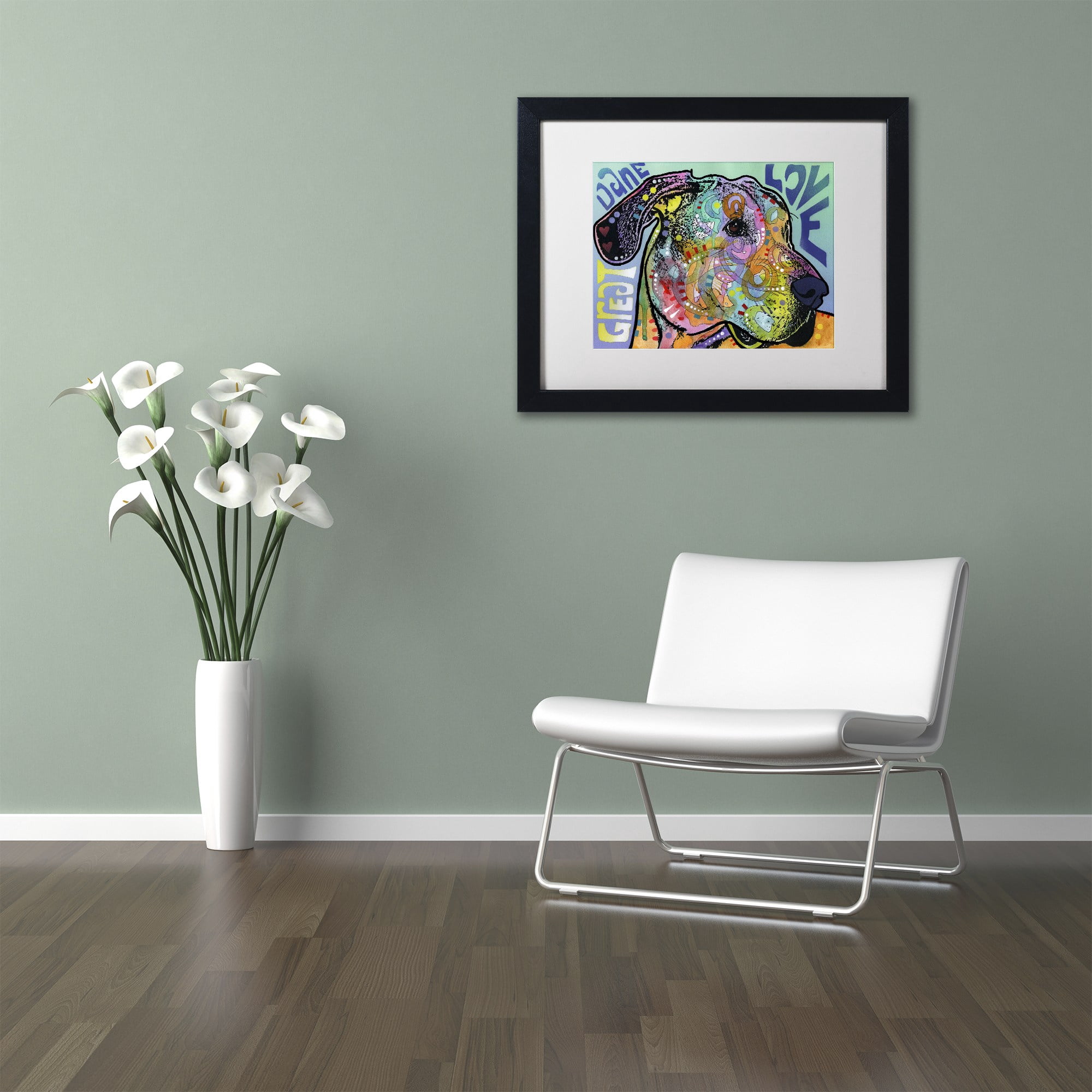Trademark Fine Art 'Great Dane Luv' Canvas Art by Dean Russo, White Matte, Black Frame